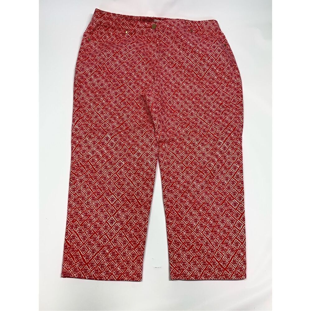 Chico's Women's Red Geometric Allover Print Mid-Rise Capri Casual Pants Size L/1